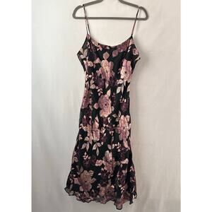 Vintage Spiegal 90's Y2K Slip Dress Floral Midi Rose Whimsy Goth Black Pink 12